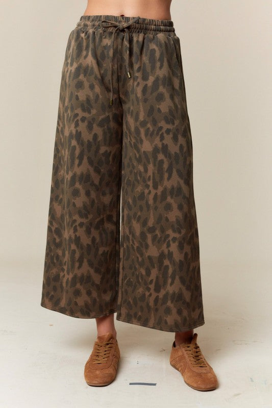Leopard Printed French Terry Pants Brown
