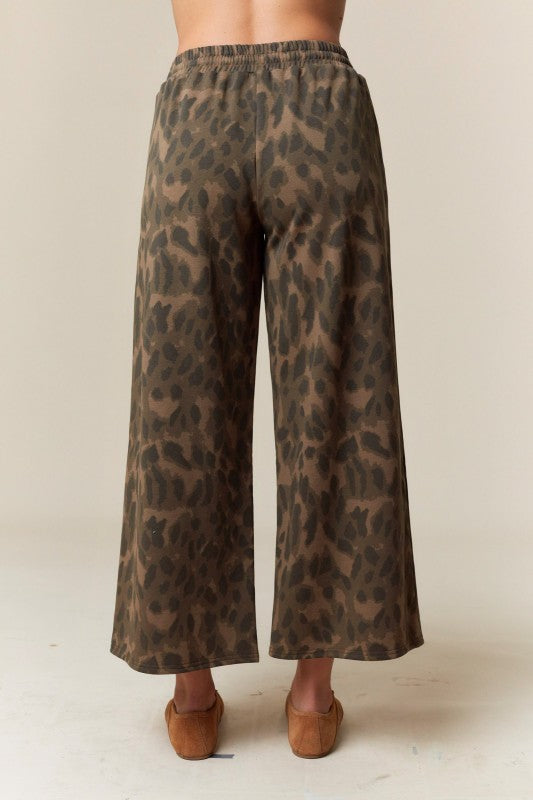 Leopard Printed French Terry Pants Brown