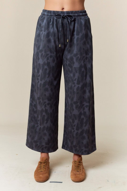 Leopard Printed French Terry Pants Charcoal
