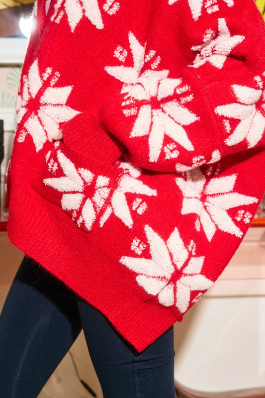 Star Snowflake Sweater Cardigan Red