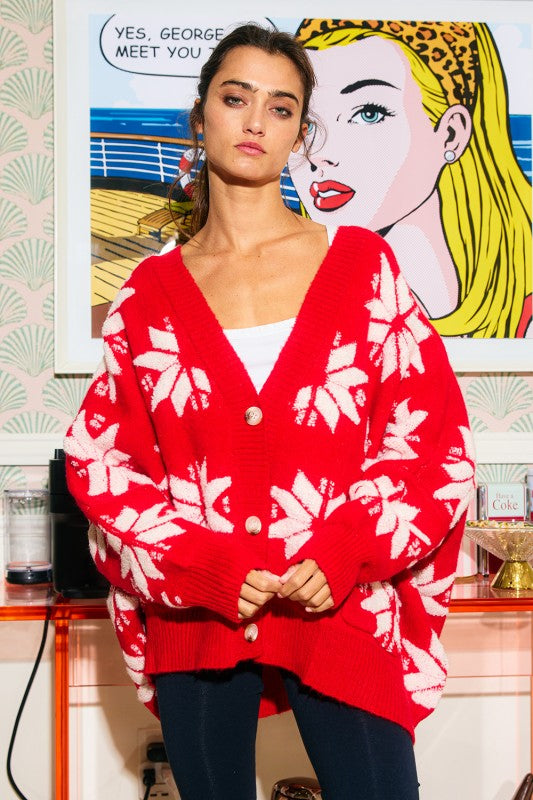 Star Snowflake Sweater Cardigan Red