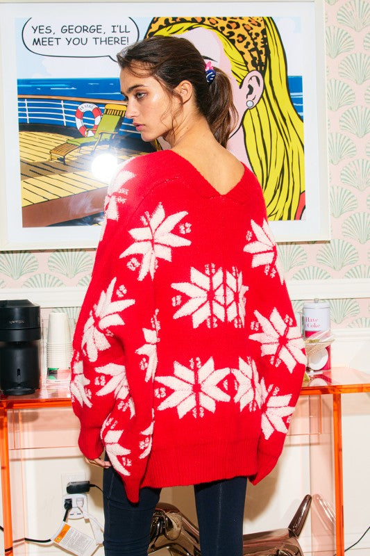 Star Snowflake Sweater Cardigan Red