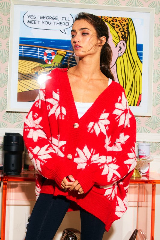 Star Snowflake Sweater Cardigan Red