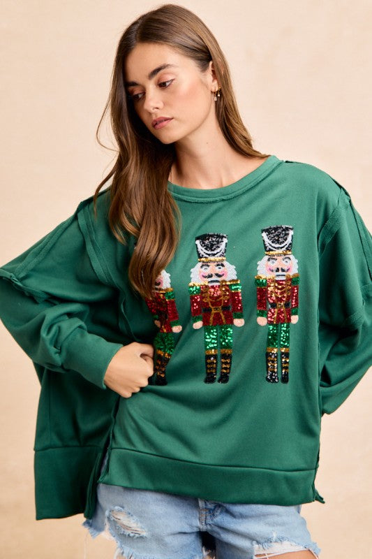 Nutcrackers Embroidery Sweatshirt Green