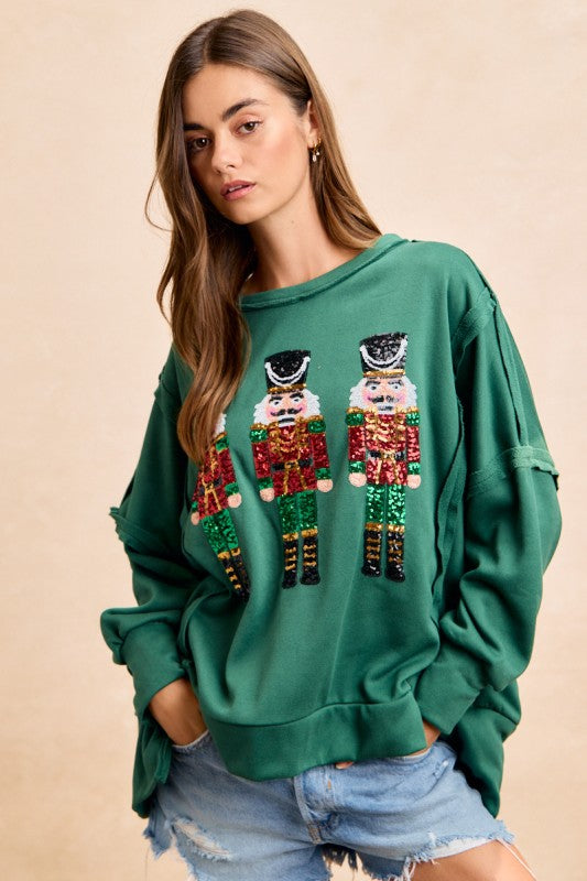 Nutcrackers Embroidery Sweatshirt Green