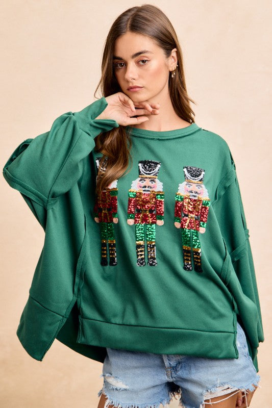 Nutcrackers Embroidery Sweatshirt Green
