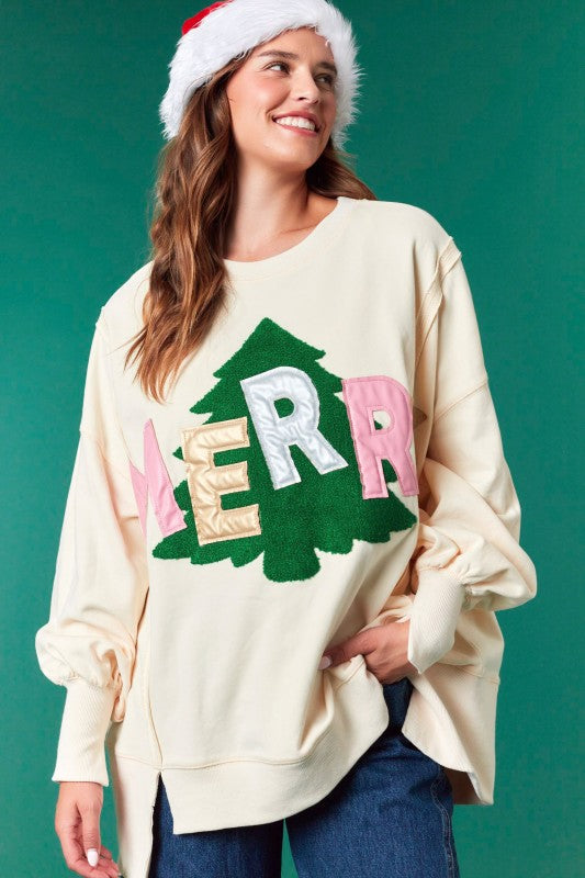 Merry Patches Christmas Sweatshirt Top Ivory
