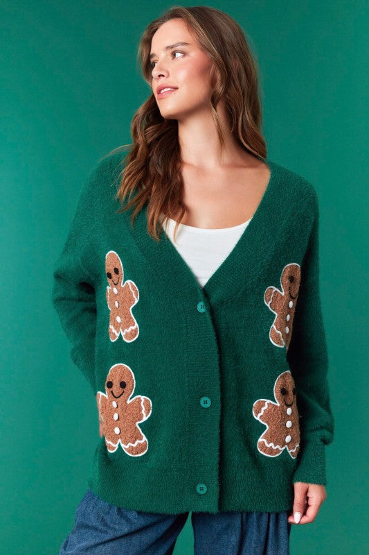 Gingerbread Christmas Cardigan Hunter Green