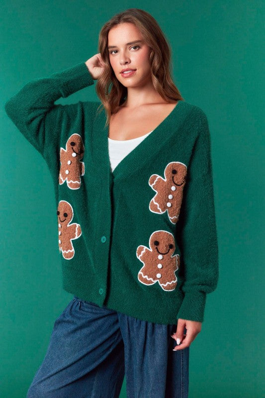 Gingerbread Christmas Cardigan Hunter Green