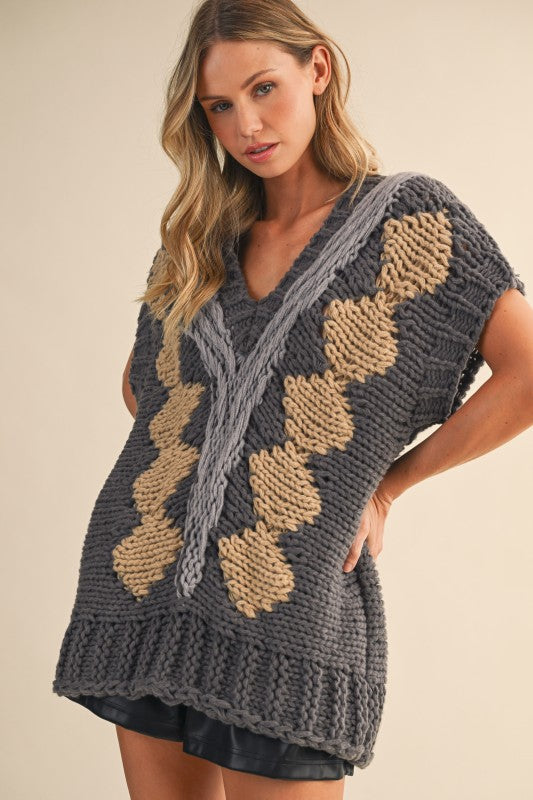 V-Neck Knit Sweater Vest Charcoal