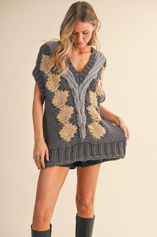 V-Neck Knit Sweater Vest Charcoal
