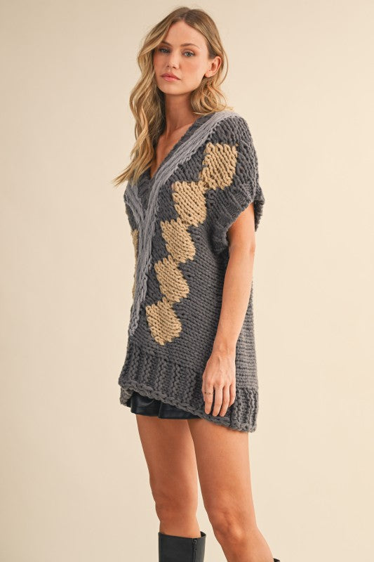 V-Neck Knit Sweater Vest Charcoal