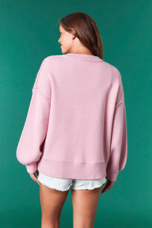 Heart Candy Canes Oversized Sweater Pink
