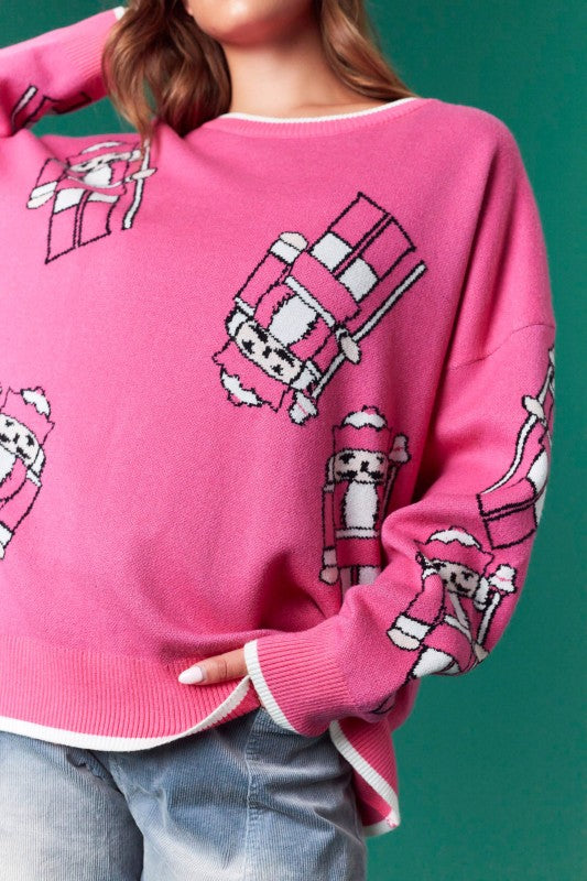 Nutcrackers Christmas Sweater Top Pink