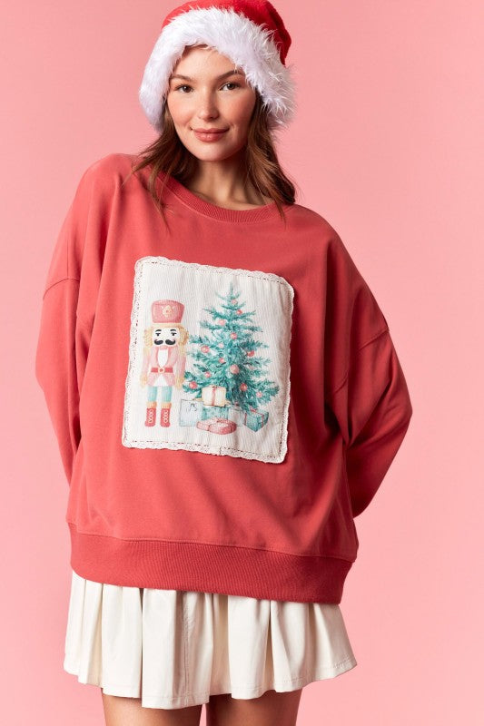 Christmas Corduroy Sweatshirt DK Coral