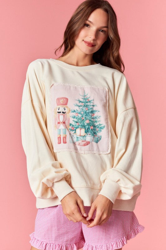 Christmas Corduroy Sweatshirt Cream