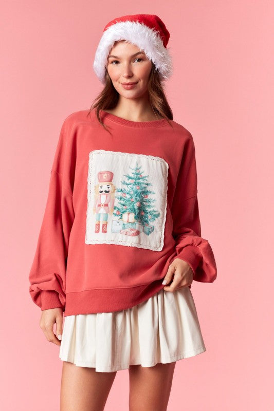 Christmas Corduroy Sweatshirt DK Coral