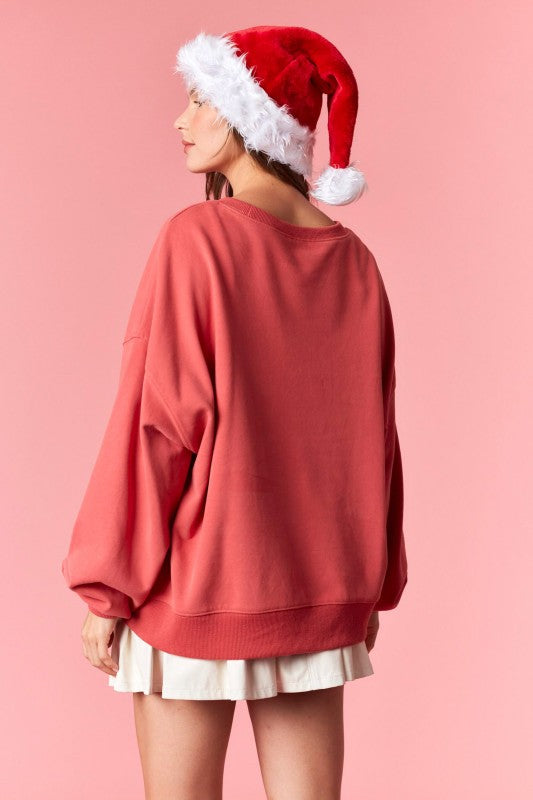 Christmas Corduroy Sweatshirt DK Coral