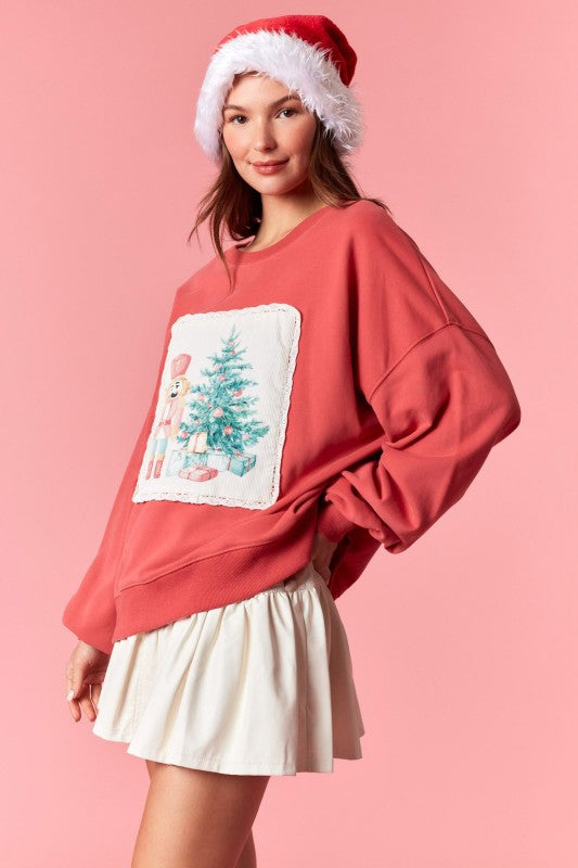 Christmas Corduroy Sweatshirt DK Coral
