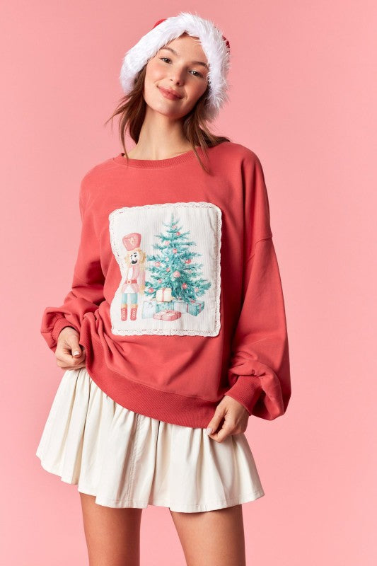 Christmas Corduroy Sweatshirt DK Coral
