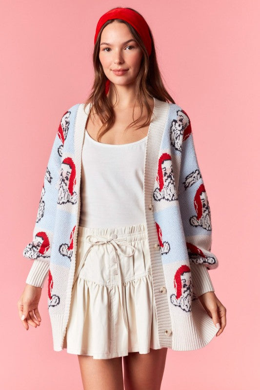 Santa Oversized V-Neck Cardigan Baby Blue