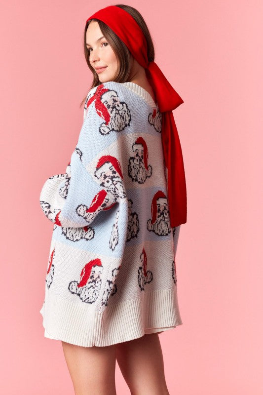 Santa Oversized V-Neck Cardigan Baby Blue