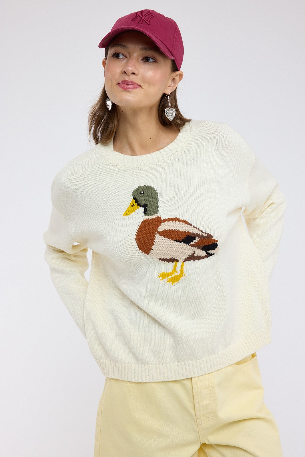 Mallard Duck Knit Sweater Cream - Southern Fashion Boutique Bliss
