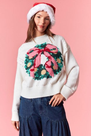 Christmas Wreath Pearl Sweater Ivory