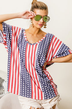 Fourth of July Theme V-Neck Top American Flag