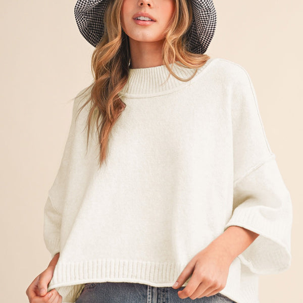 Mock Neck Short Sleeve Sweater Off White - Southern Fashion