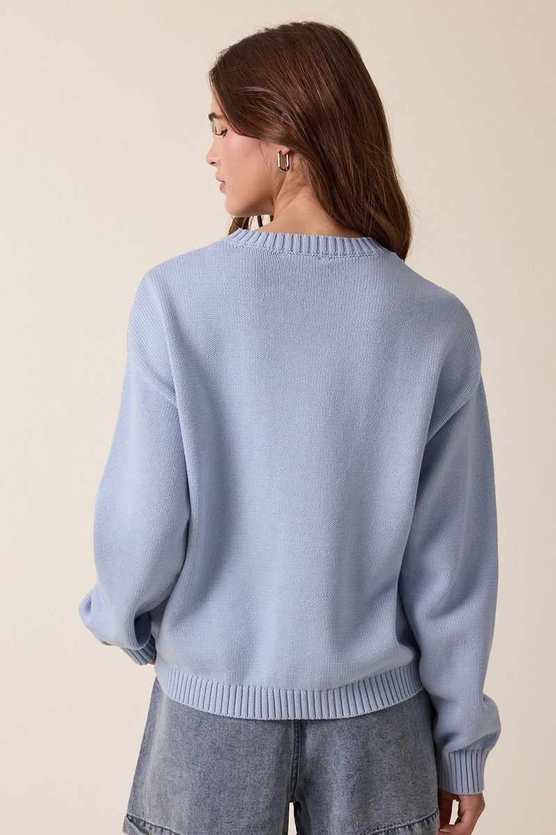 Mallard Duck Knit Sweater Dusty Blue - Southern Fashion Boutique Bliss