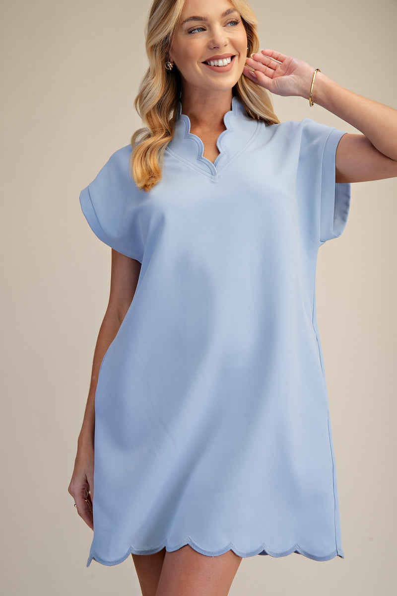 scallop mini dress V-Neck Blue Semi Formal Winter Outfits Style yours with kitten blk fri Size:2M-1L