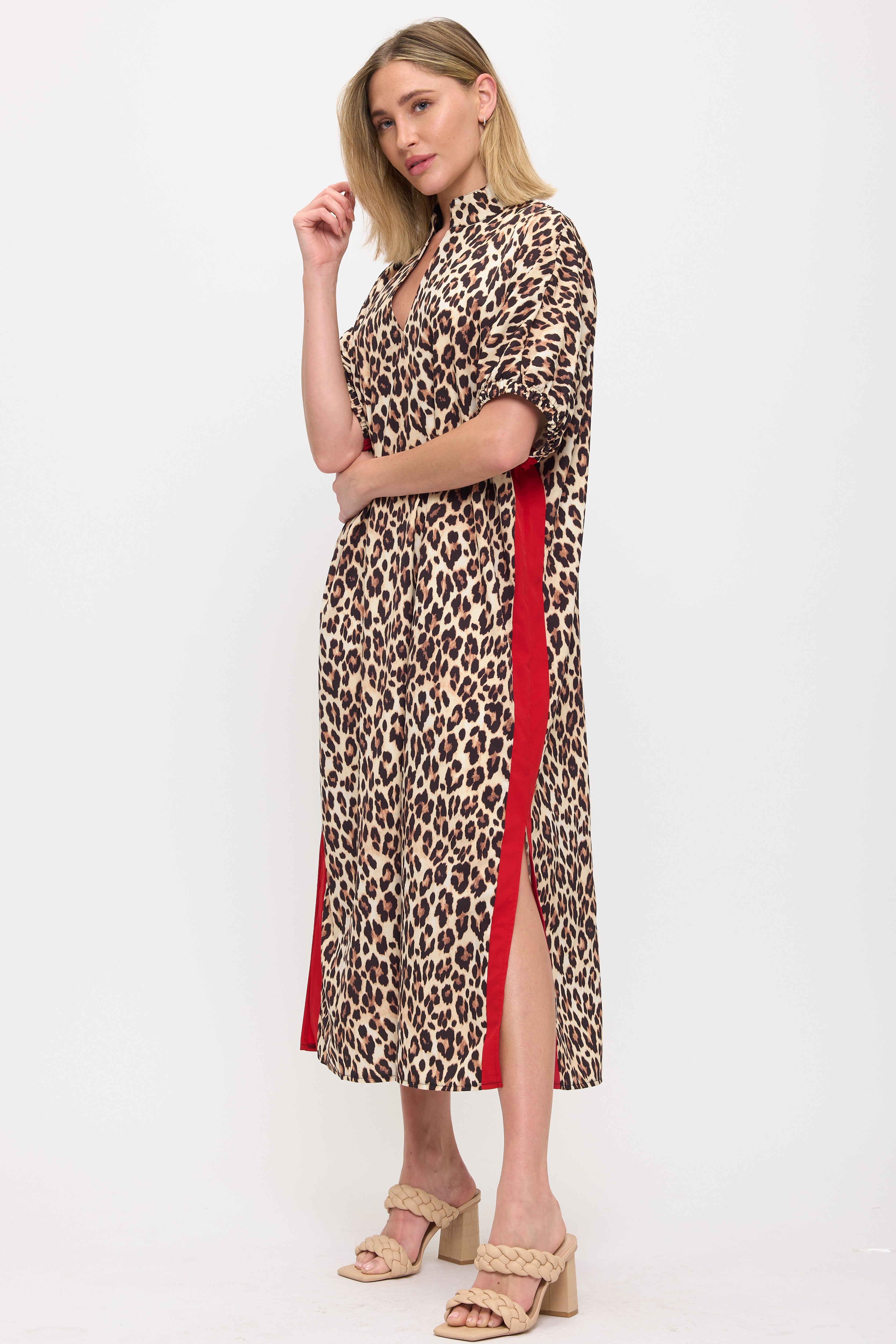 leopard print t shirt dress Printed Midi Tshirt Dress With Slit Leopard