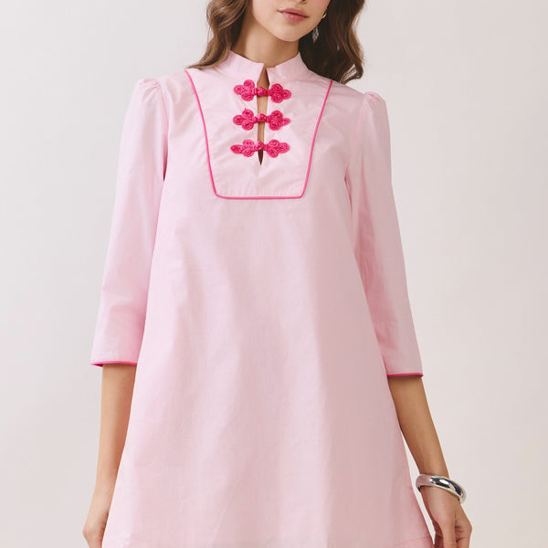 contrast collar dress pink Pink Contrast Collar Knit Mini Dress