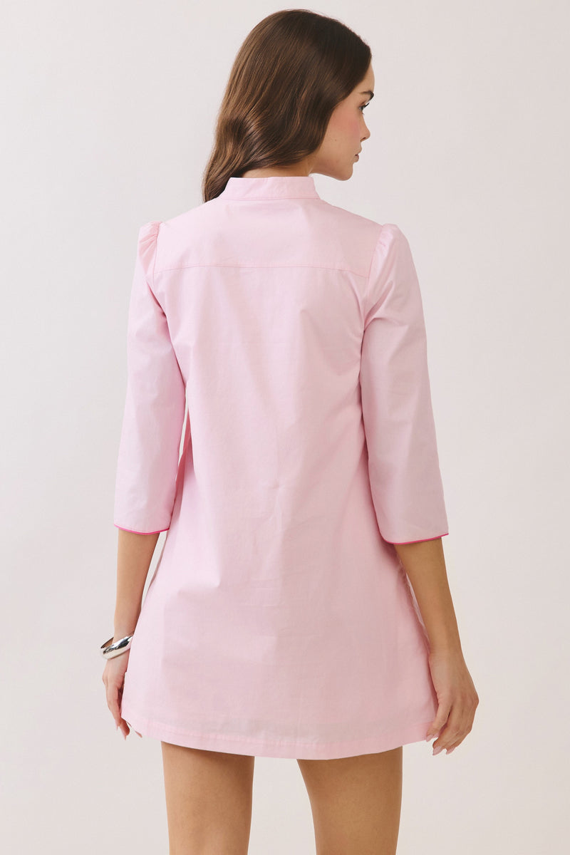 contrast collar dress pink Mandarin Collar Contrast Dress Pink