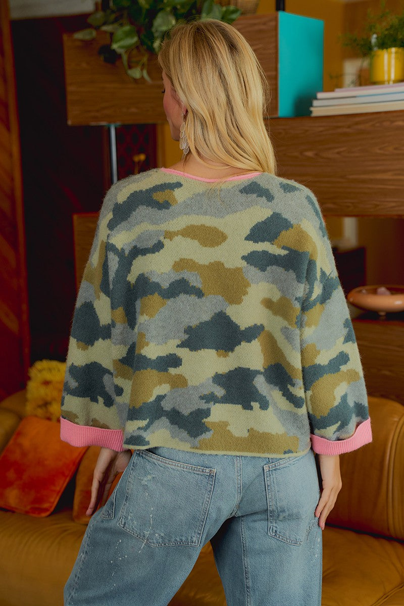 Soft Contrast Sweater Camo/Pink - Southern Fashion Boutique Bliss