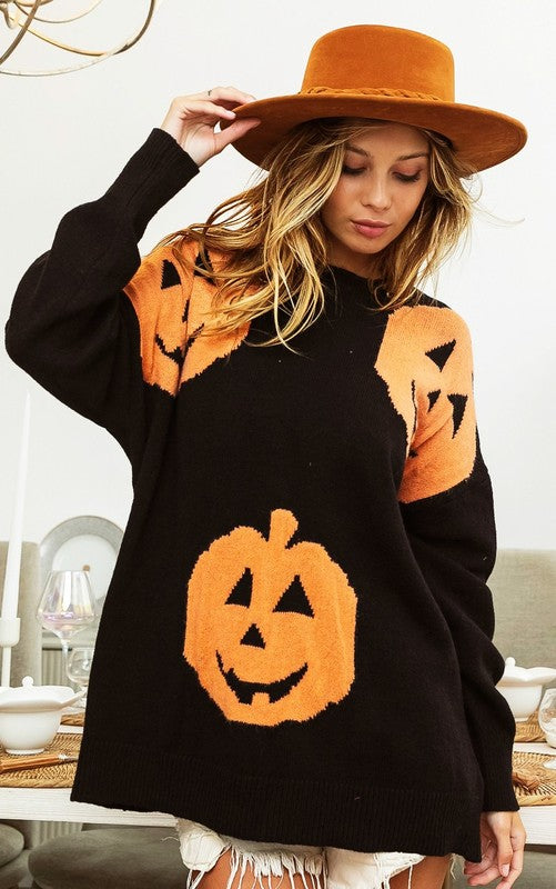 Big Pumpkin Embroidered Sweater Black