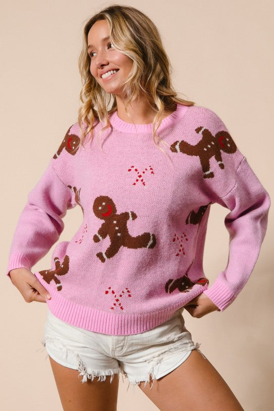Gingerbread Christmas Sweater Top Pink