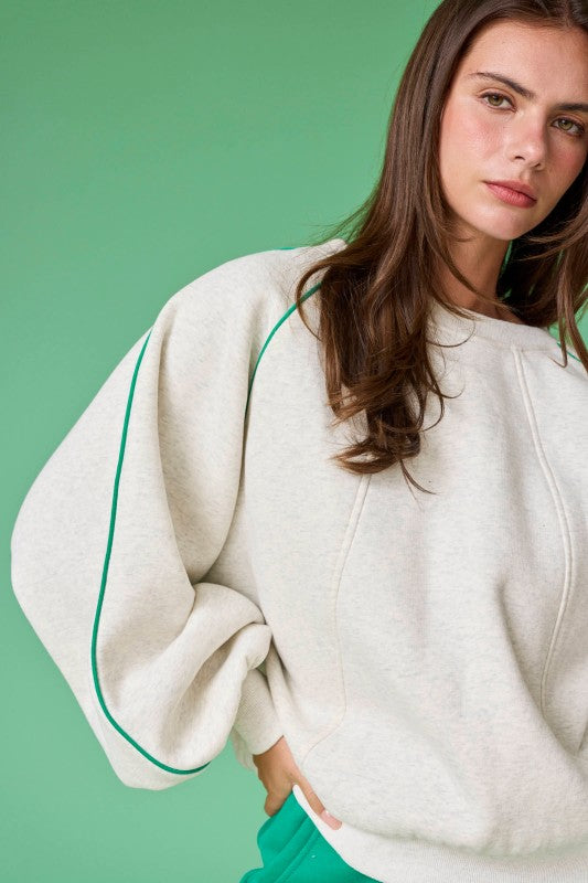 Amelia Contrast Piping Pullover White