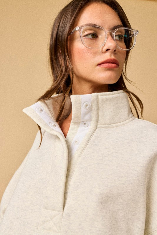 High Collar Relaxed Fit Pullover White