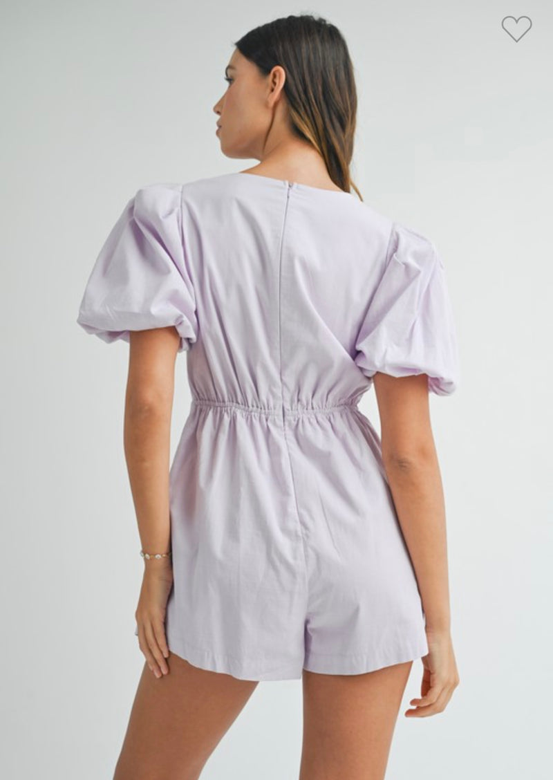 Front Triple Ribbons Romper Lavender