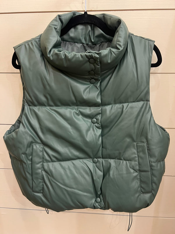 Faux Leather Vest Green