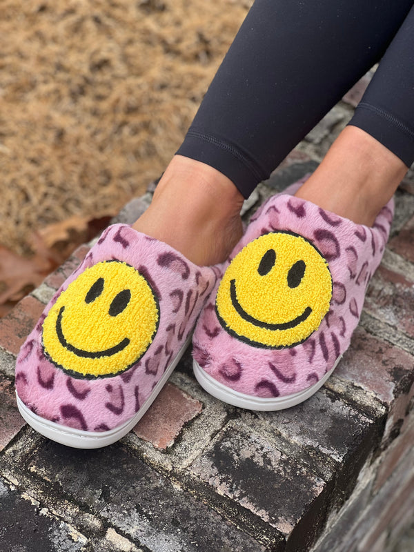 House Shoe Purple Leopard Yellow Smiley