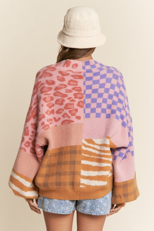 Color Block Soft Knot Open Cardigan Light Peach