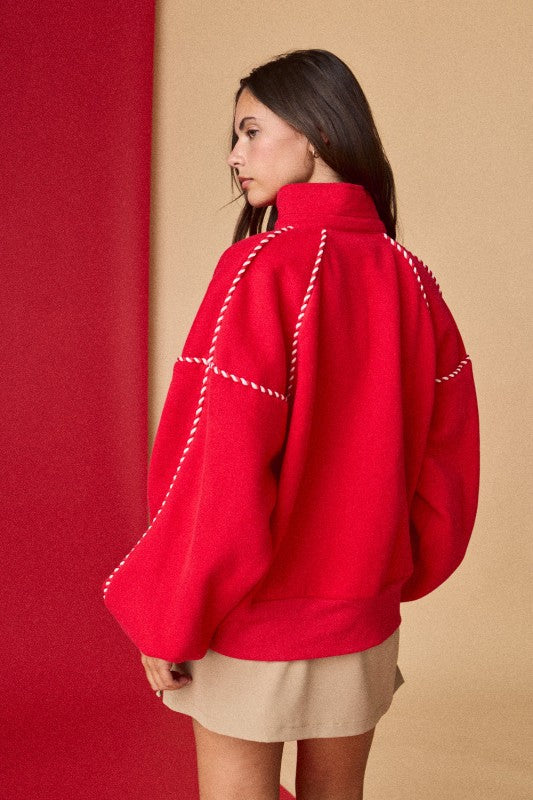 Alexa Contrast Piping Pullover Red