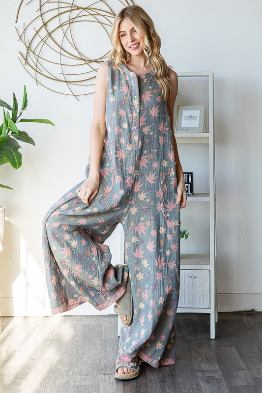 Washed Sleeveless Reversalble Jumpsuit Pink/Lt Blue