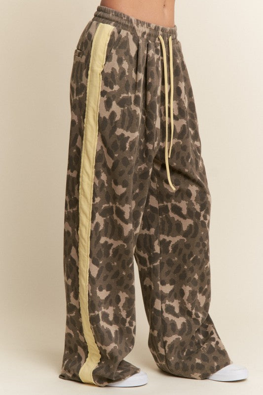 Leopard Print Solid Stripe Wide Leg Bottoms