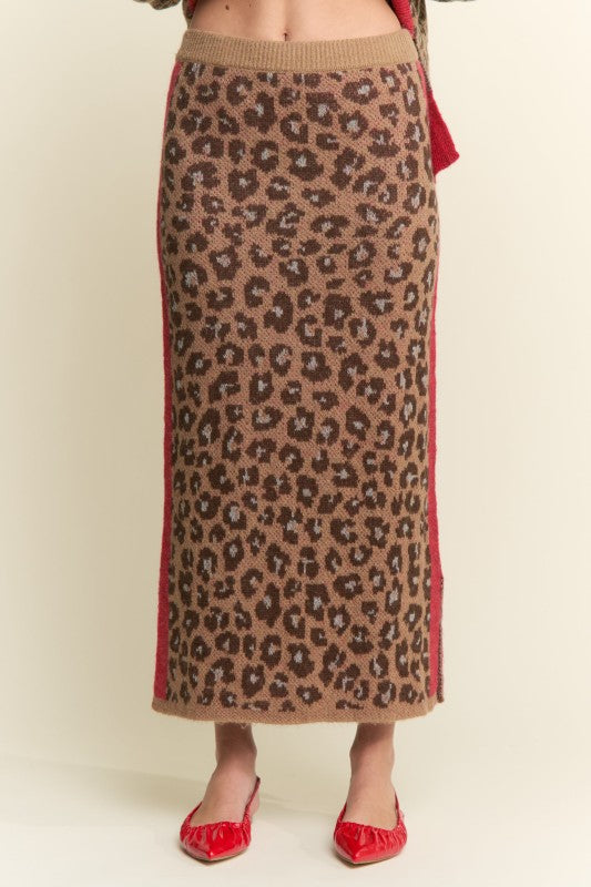 Soft Knit Pencil Skirt Brown Leopard
