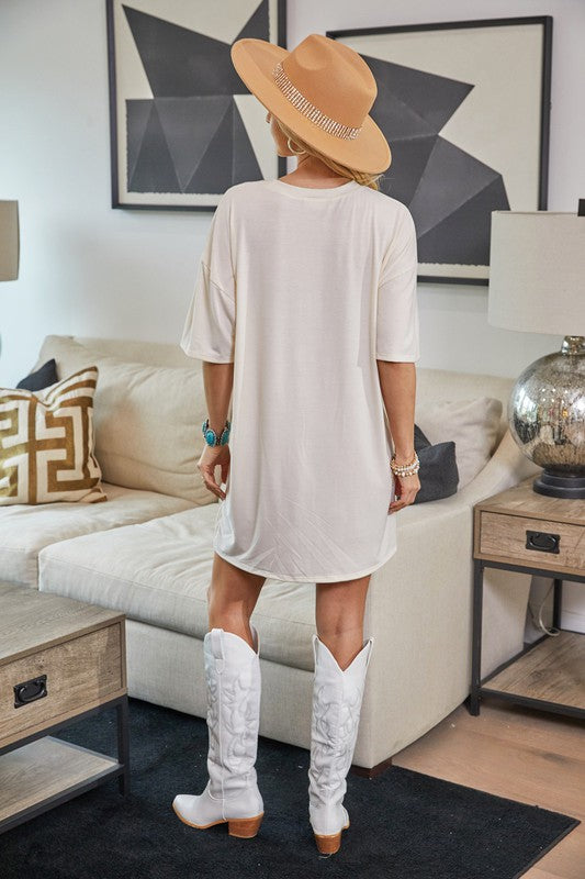 Western Cowgirl Boots Relaxed Shirt Dress Ivory