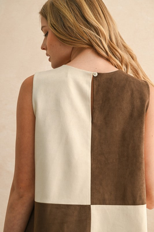 Suede Shift Dress Brown Ecru
